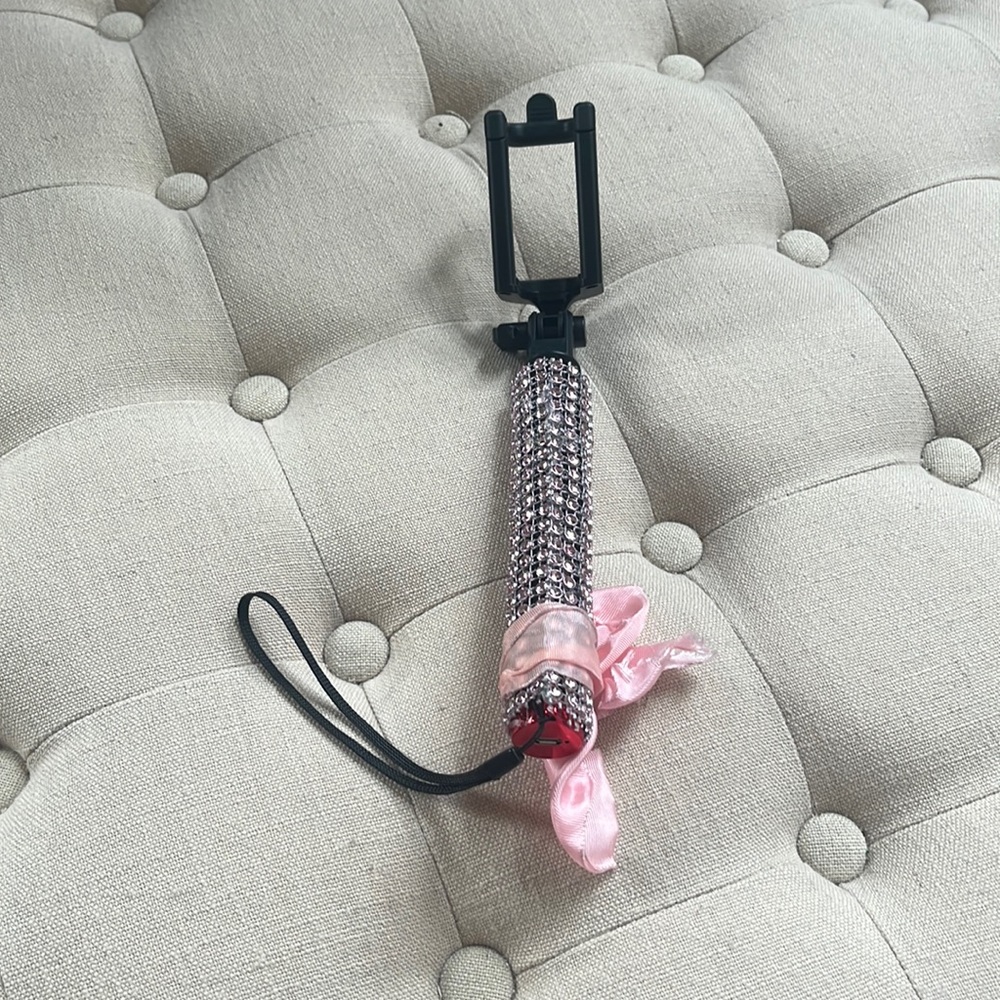 Pink rhinestone selfie stick
